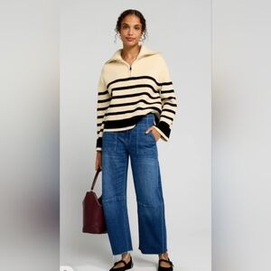 BlankNYC Turn-Neck Peak Hour Striped Sweater Ivory Black NWT Size Small